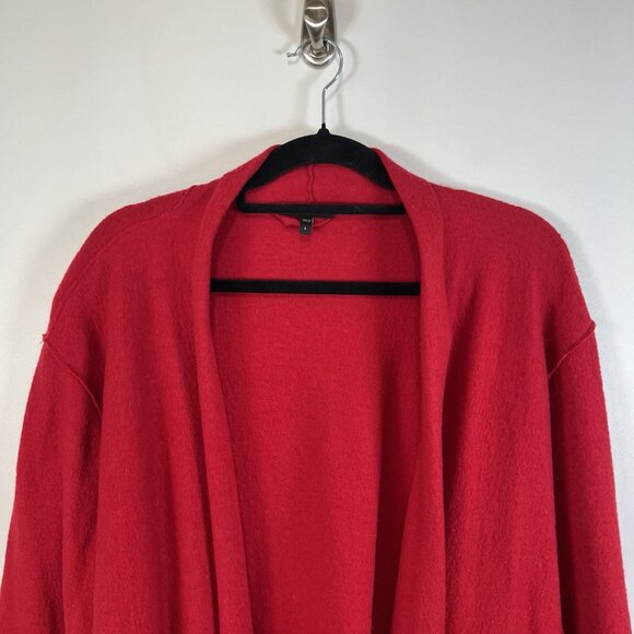 Eileen Fisher Red Enveloped Boiled Wool Open Kimono Cardigan Size L Longline‎ - Picture 2 of 10